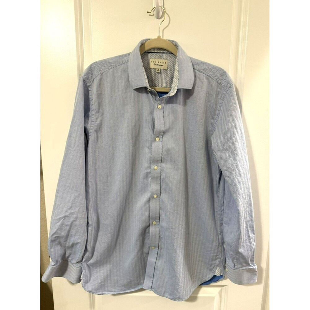 Ted Baker Endurance Dress Shirt Blue Button Down Mens 16 34/35 Geometric